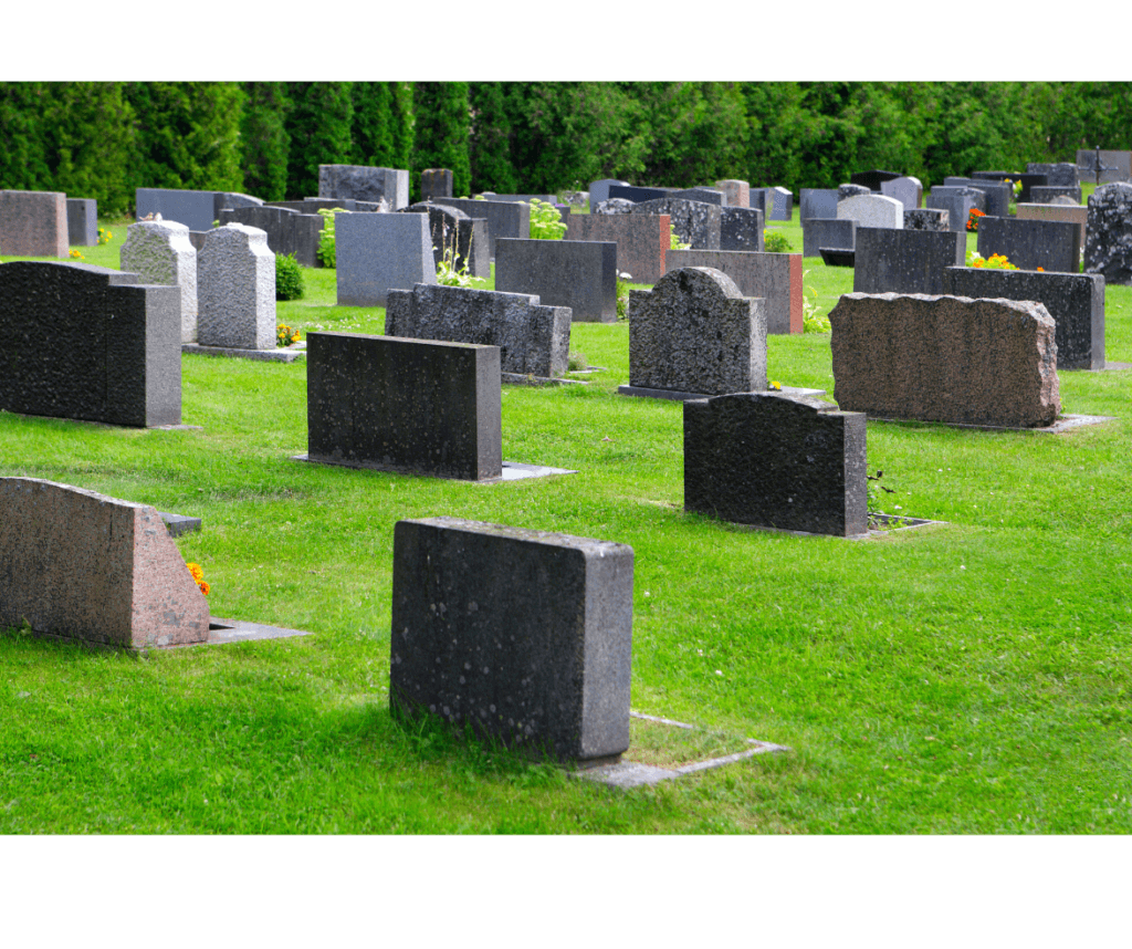 Picture of a cemetery with upright memorial stones.
